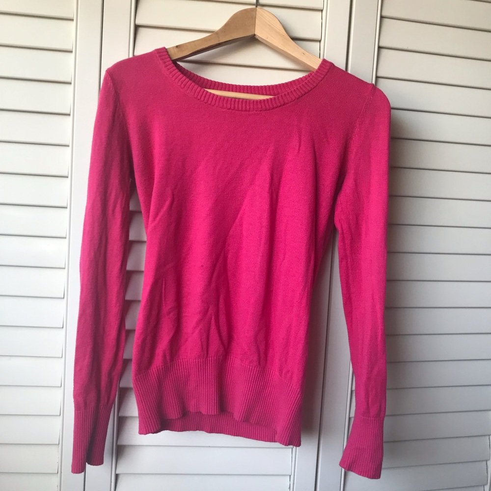 Pink Plain Long Sleeve Fitted, Sweater Like